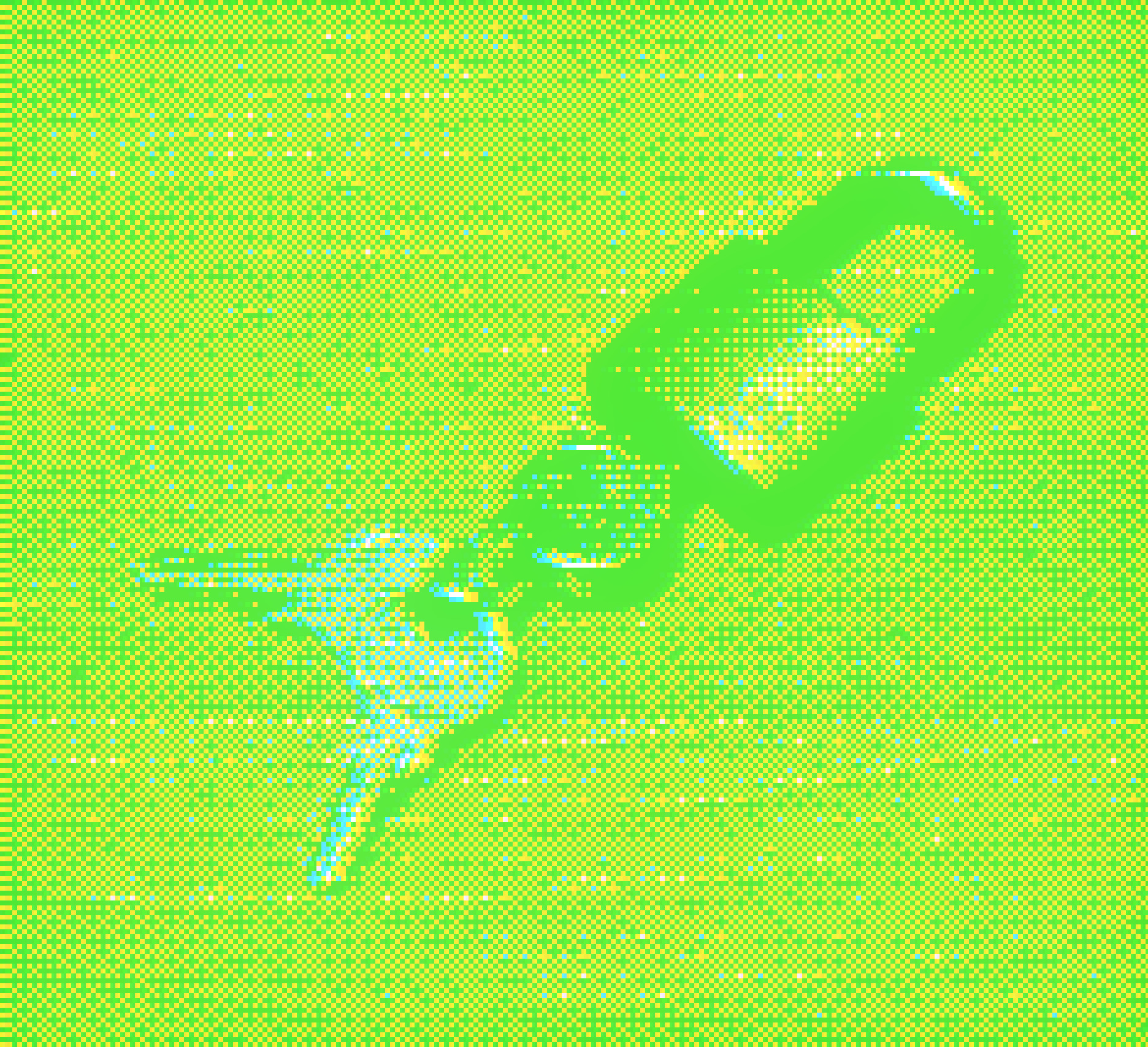 Dithered artwork of a hand holding a phone