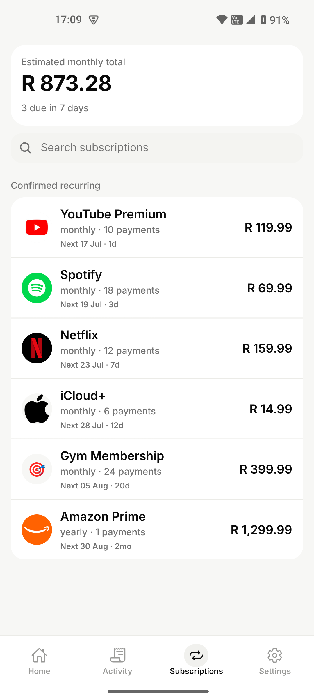 mooola subscriptions screen